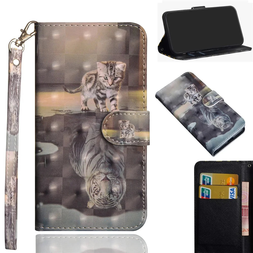 Light Spot Decor Patterned Leather Wallet Cell Phone Shell for iPhone 11 6.1 inch (2019) - Cat - 1