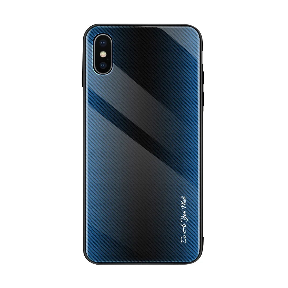 Texture Gradient Tempered Glass Back + Soft TPU Edge Phone Casing for iPhone XS/X 5.8 inch - Blue/Black - 2