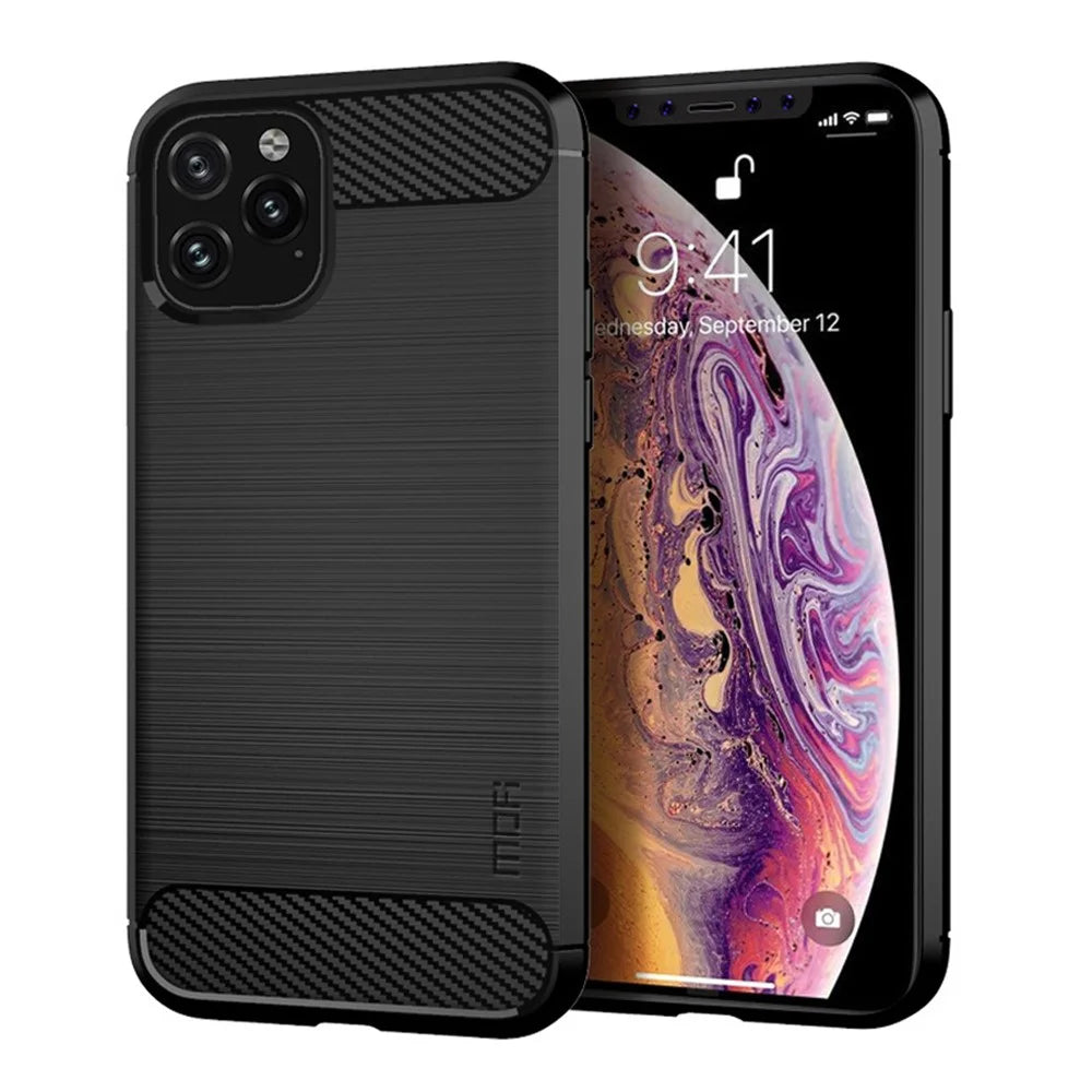 MOFI Carbon Fiber Texture Brushed TPU Soft Phone Back Case for iPhone 11 Pro Max 6.5 inch (2019) - Black - 1