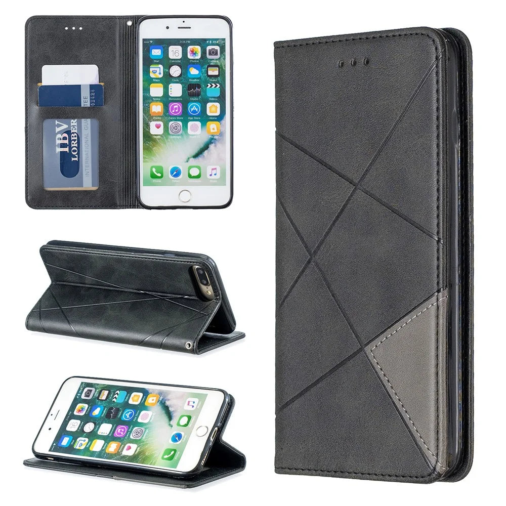 Auto-Absorbed Leather Cellphone Stand Case with Card Slots for iPhone 7 Plus / 8 Plus - Black - 1