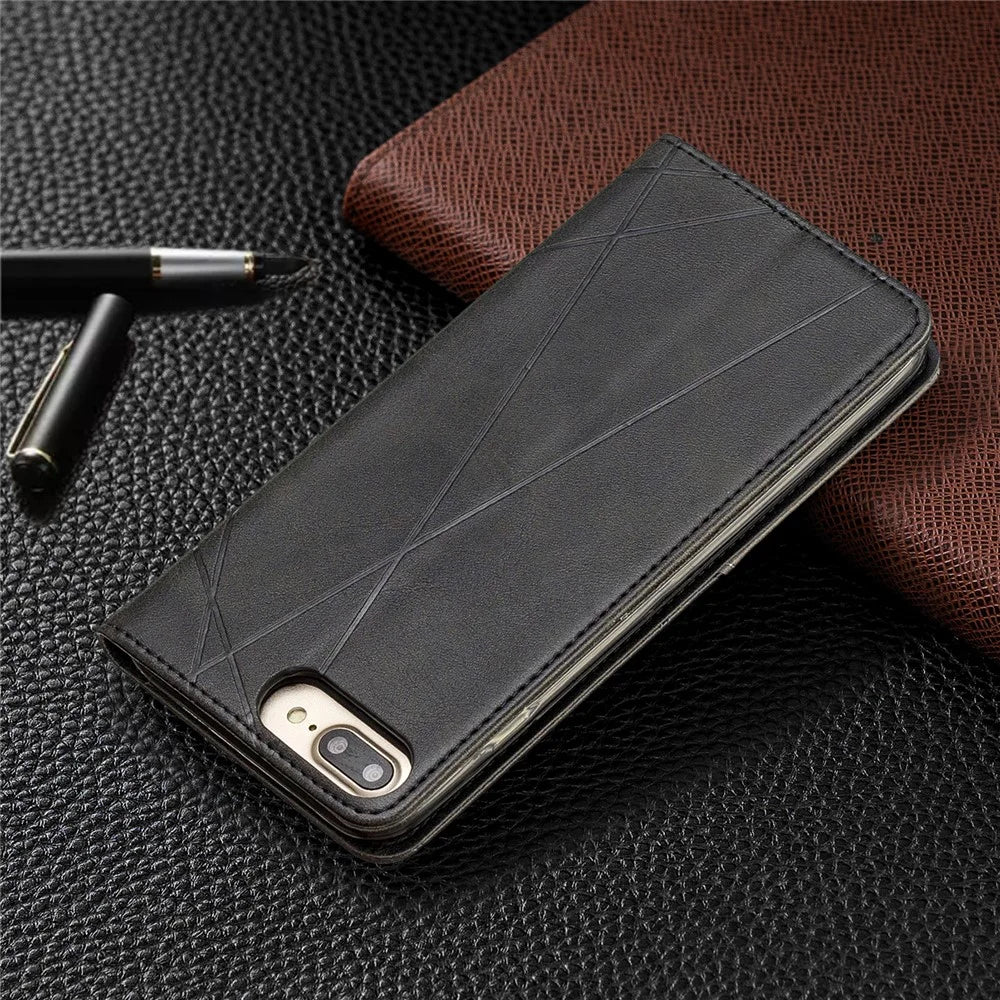 Auto-Absorbed Leather Cellphone Stand Case with Card Slots for iPhone 7 Plus / 8 Plus - Black - 6