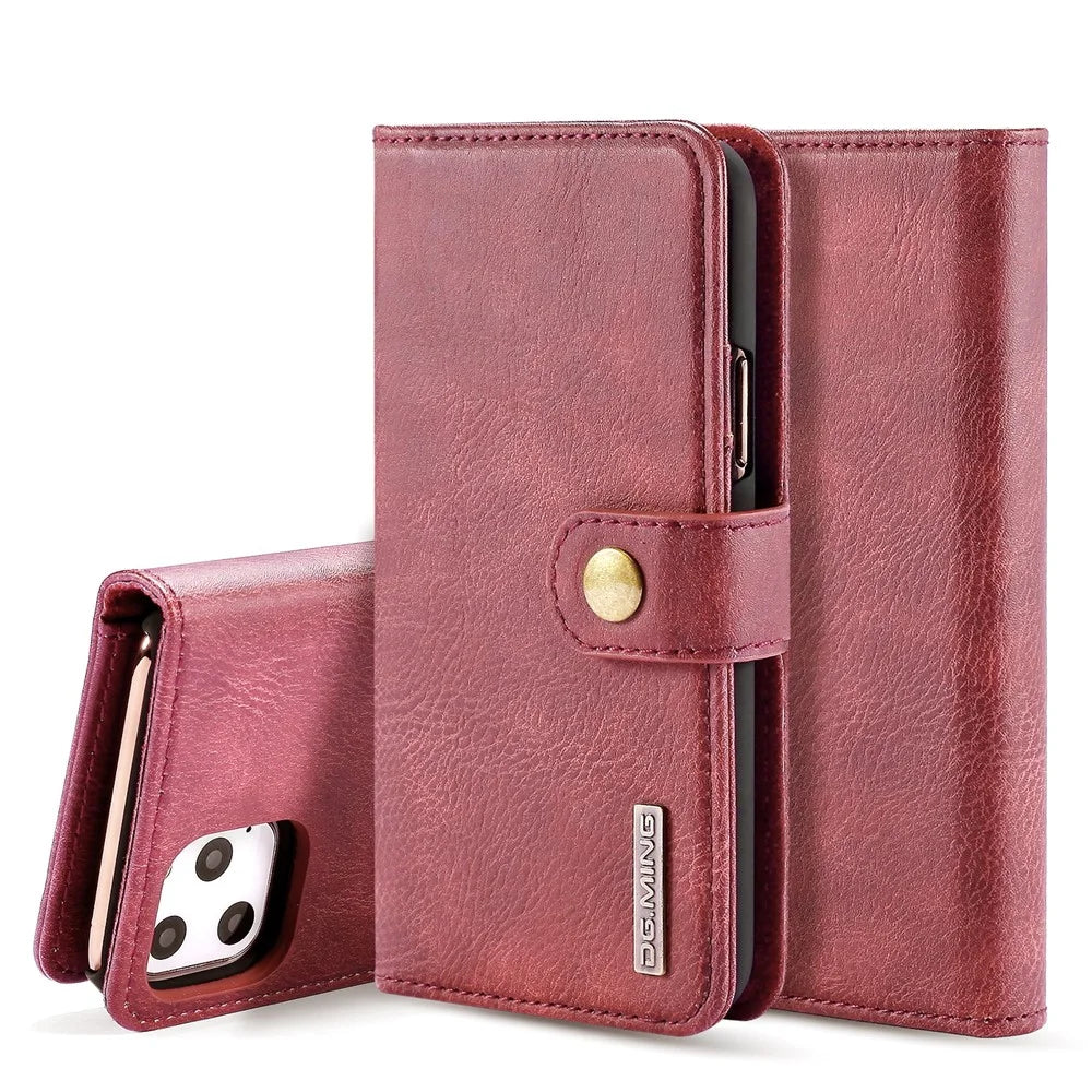 DG.MING For iPhone 11 Pro 5.8 inch (2019) Wallet Phone Case Detachable 2-in-1 Split Leather Protective Cover - Wine Red - 1