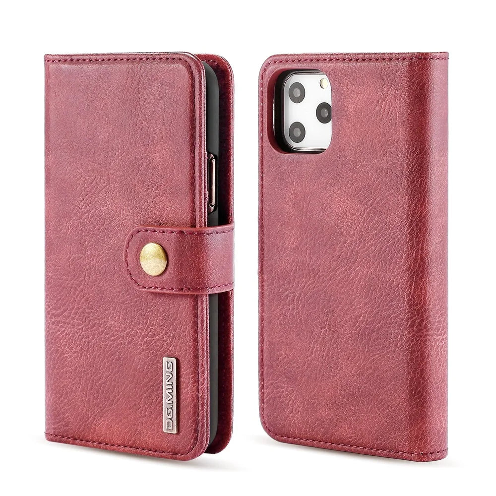 DG.MING For iPhone 11 Pro 5.8 inch (2019) Wallet Phone Case Detachable 2-in-1 Split Leather Protective Cover - Wine Red - 2