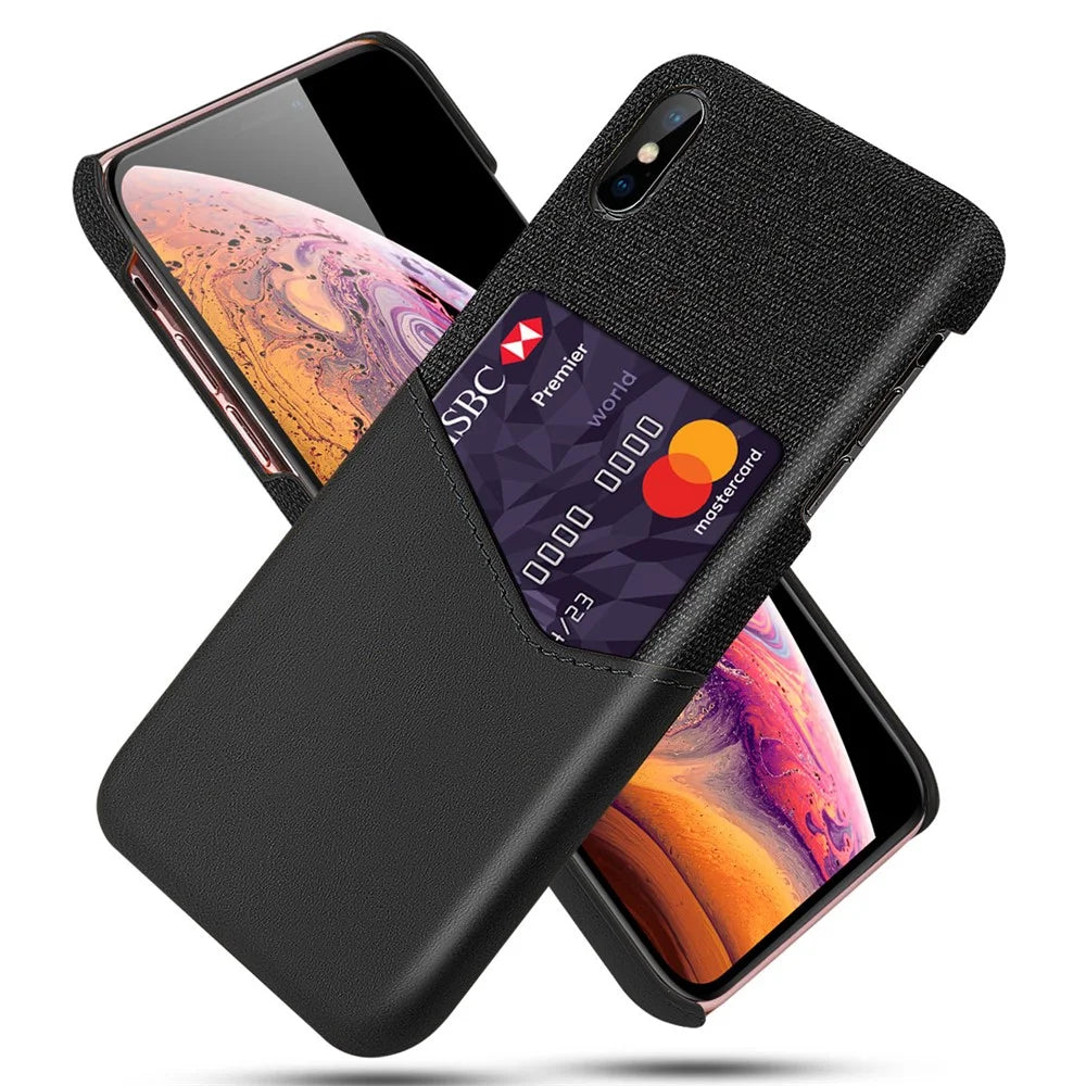 Cloth Splicing PU Leather Coated PC Hard Case with Card Slot for iPhone XS Max 6.5 inch - Black - 1