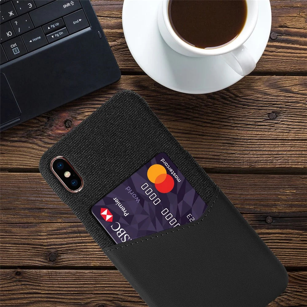 Cloth Splicing PU Leather Coated PC Hard Case with Card Slot for iPhone XS Max 6.5 inch - Black - 2