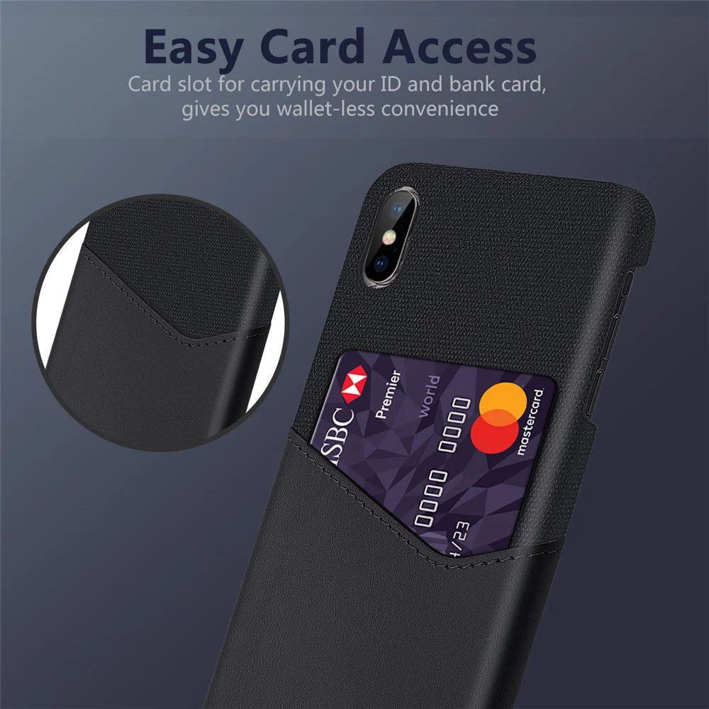 PC + PU + Cloth Hybrid Card Slot Phone Casing for iPhone X / XS 5.8 inch - Black - 3