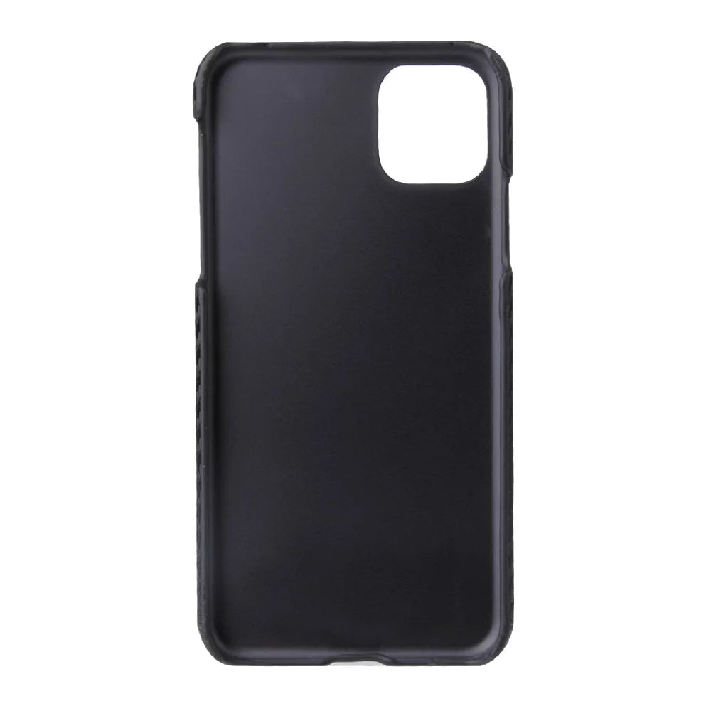PU Leather Coated PC Hard  Cover Casing Shell for iPhone 11 6.1 inch (2019) - Black Carbon Fiber Texture - 3