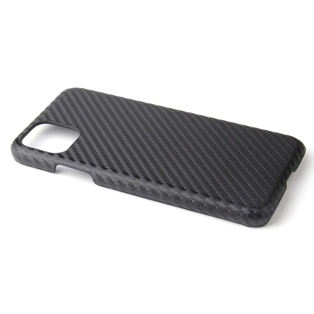 PU Leather Coated PC Hard  Cover Casing Shell for iPhone 11 6.1 inch (2019) - Black Carbon Fiber Texture - 5