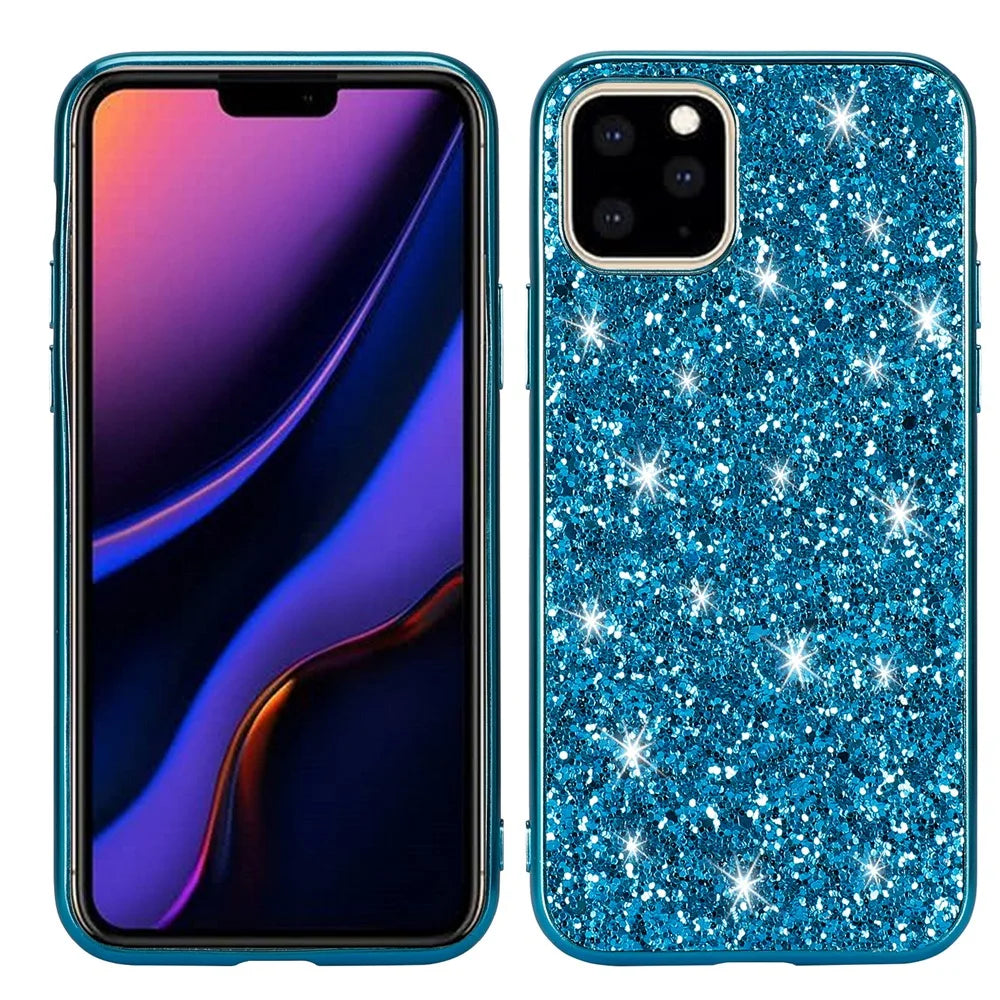 Glittering Sequins Electroplating TPU+PC Phone Shell for iPhone 11 6.1 inch (2019) - Cyan - 1
