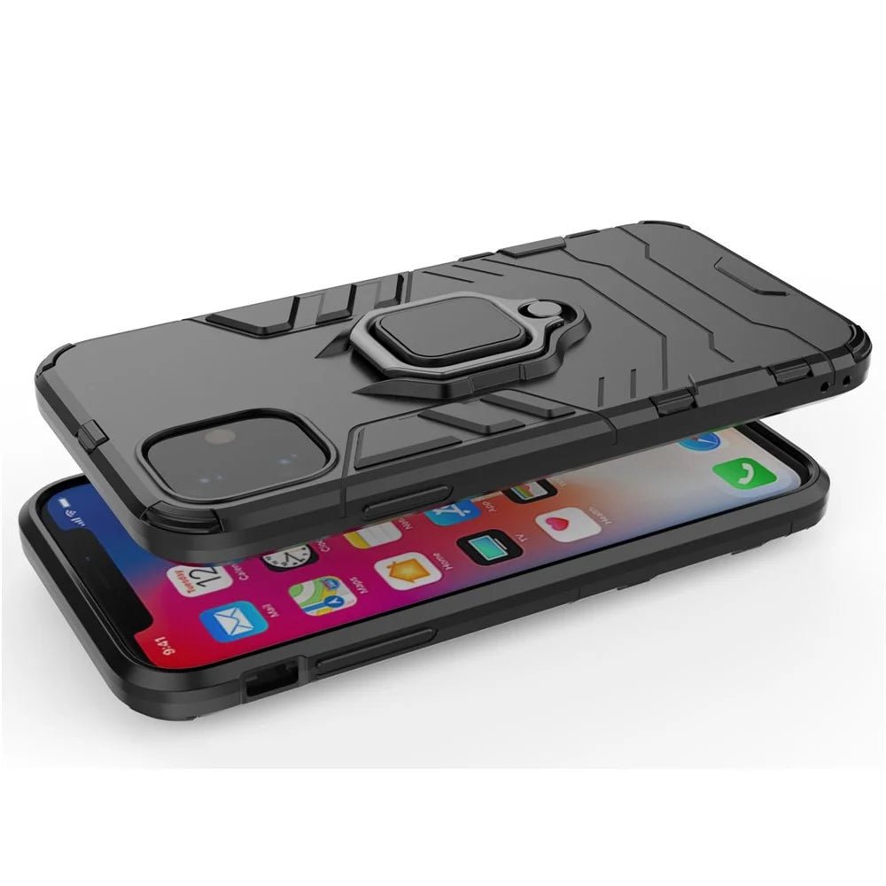 PC + TPU Combo Finger Ring Kickstand Cell Phone Cover Case for iPhone 11 6.1 inch (2019) - Black - 5