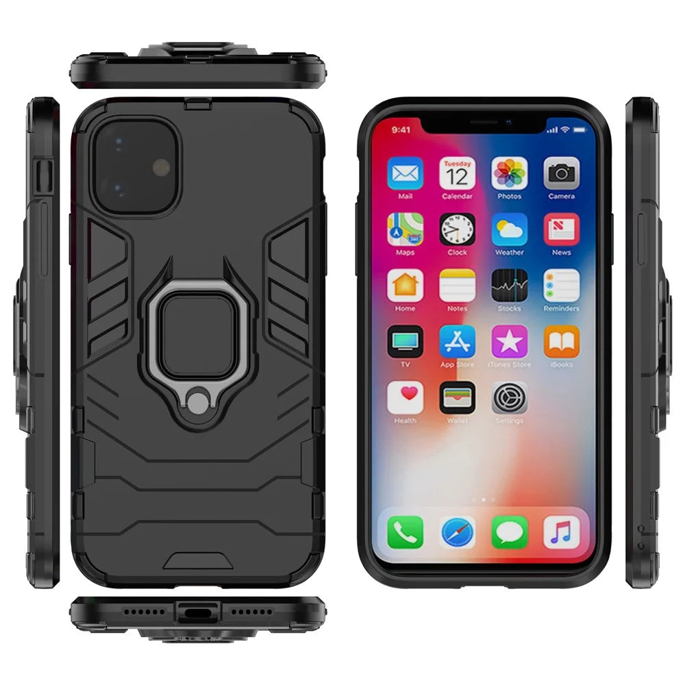 PC + TPU Combo Finger Ring Kickstand Cell Phone Cover Case for iPhone 11 6.1 inch (2019) - Black - 7