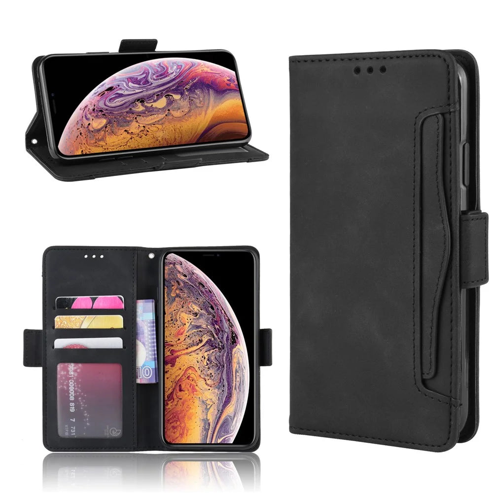 Leather Wallet Stand Phone Cover Case with Multiple Card Slots for iPhone XS Max 6.5 inch - Black - 1