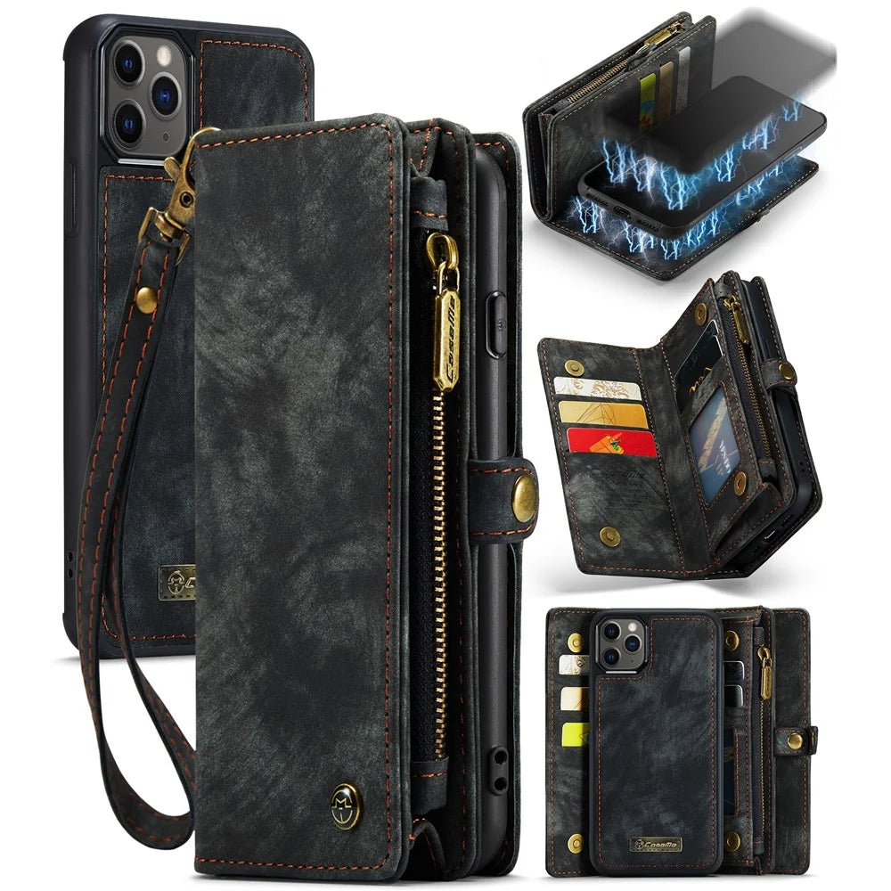 CASEME 008 Series PU Leather 2-in-1 Detachable Stand Magnetic Wallet Phone Case for iPhone 11 Pro 5.8 inch (2019) - Black - 1