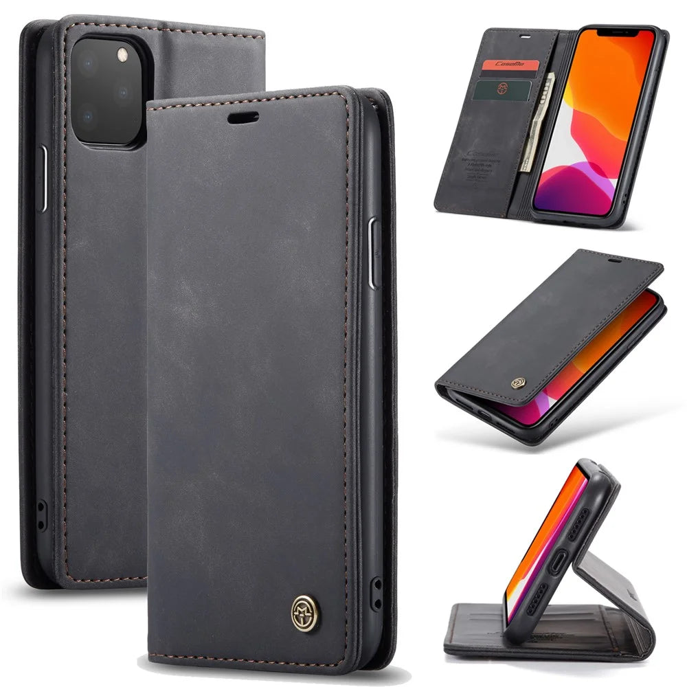 CASEME 013 Series Auto-absorbed Flip Leather Wallet Case for iPhone 11 Pro Max 6.5 inch (2019) - Black - 1