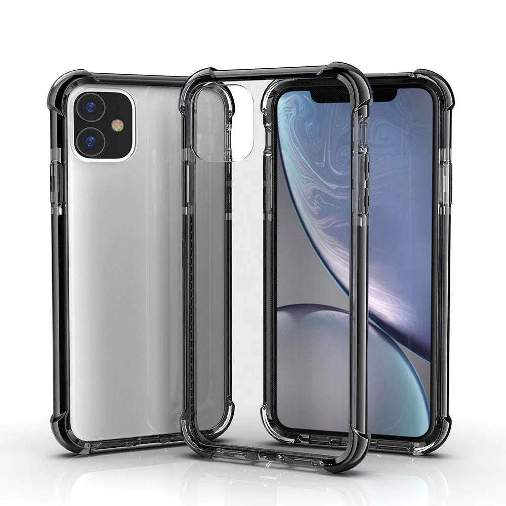 For iPhone 11 6.1 inch Clear Anti-Yellow Shock Absorption Acrylic Protective Phone Case - Black - 1