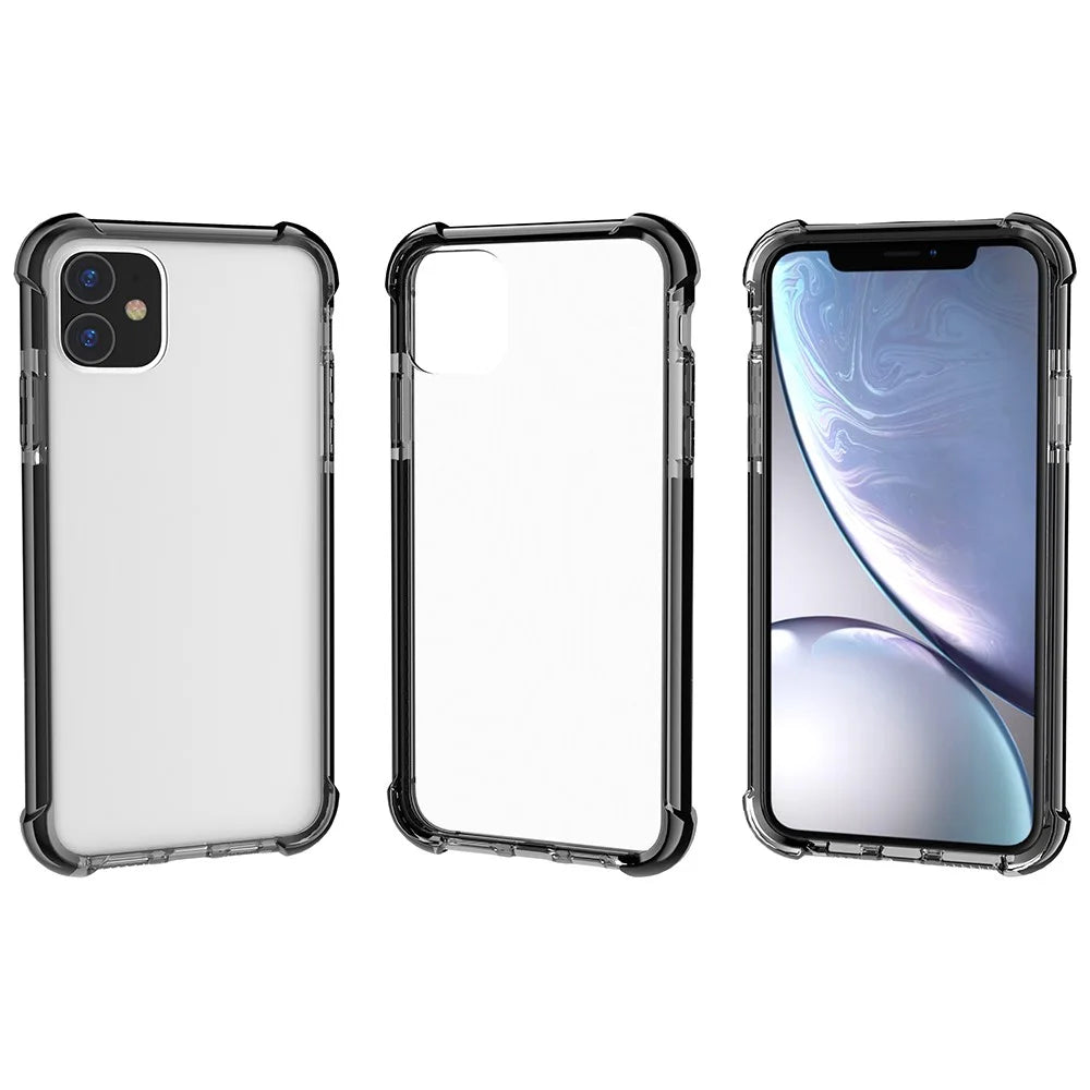 For iPhone 11 6.1 inch Clear Anti-Yellow Shock Absorption Acrylic Protective Phone Case - Black - 2