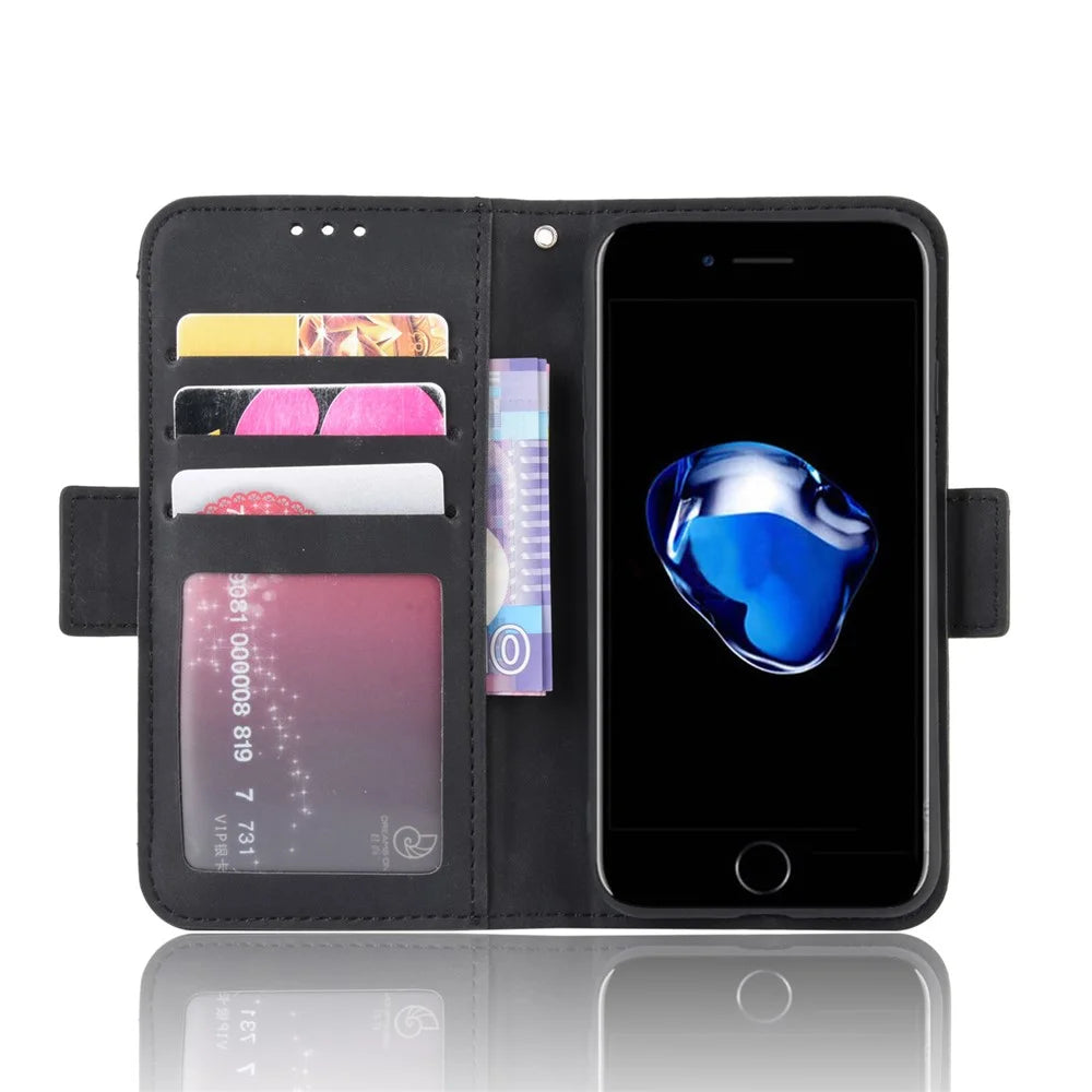 Leather Phone Cover Casing with Card Slots Protective Case for iPhone SE (2020)/SE (2022)8/7 4.7 inch - Black - 5