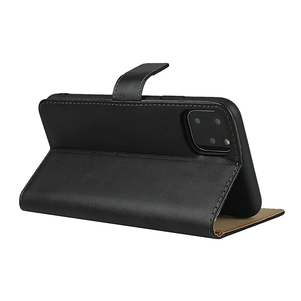 Folio Flip Anti-Scratch Genuine Leather Wallet Stand Phone Cover for iPhone 11 6.1-inch - 5