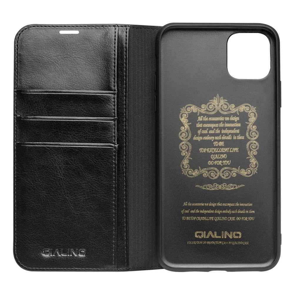 QIALINO Genuine Cowhide Leather Wallet Cover for iPhone 11 Pro 5.8 inch - Black - 2