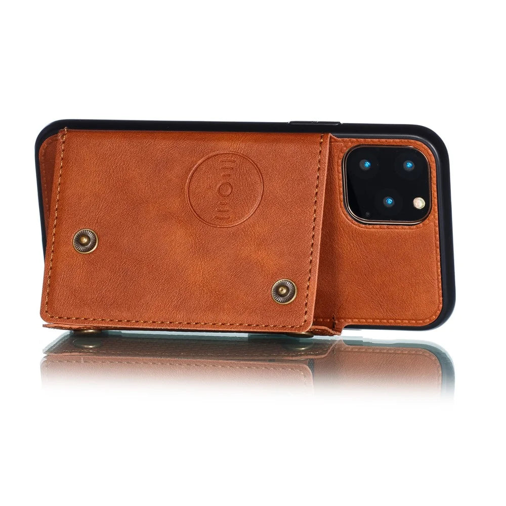 Kickstand Card Holder PU Leather Coated TPU Case for iPhone 11 6.1 inch - Brown - 5