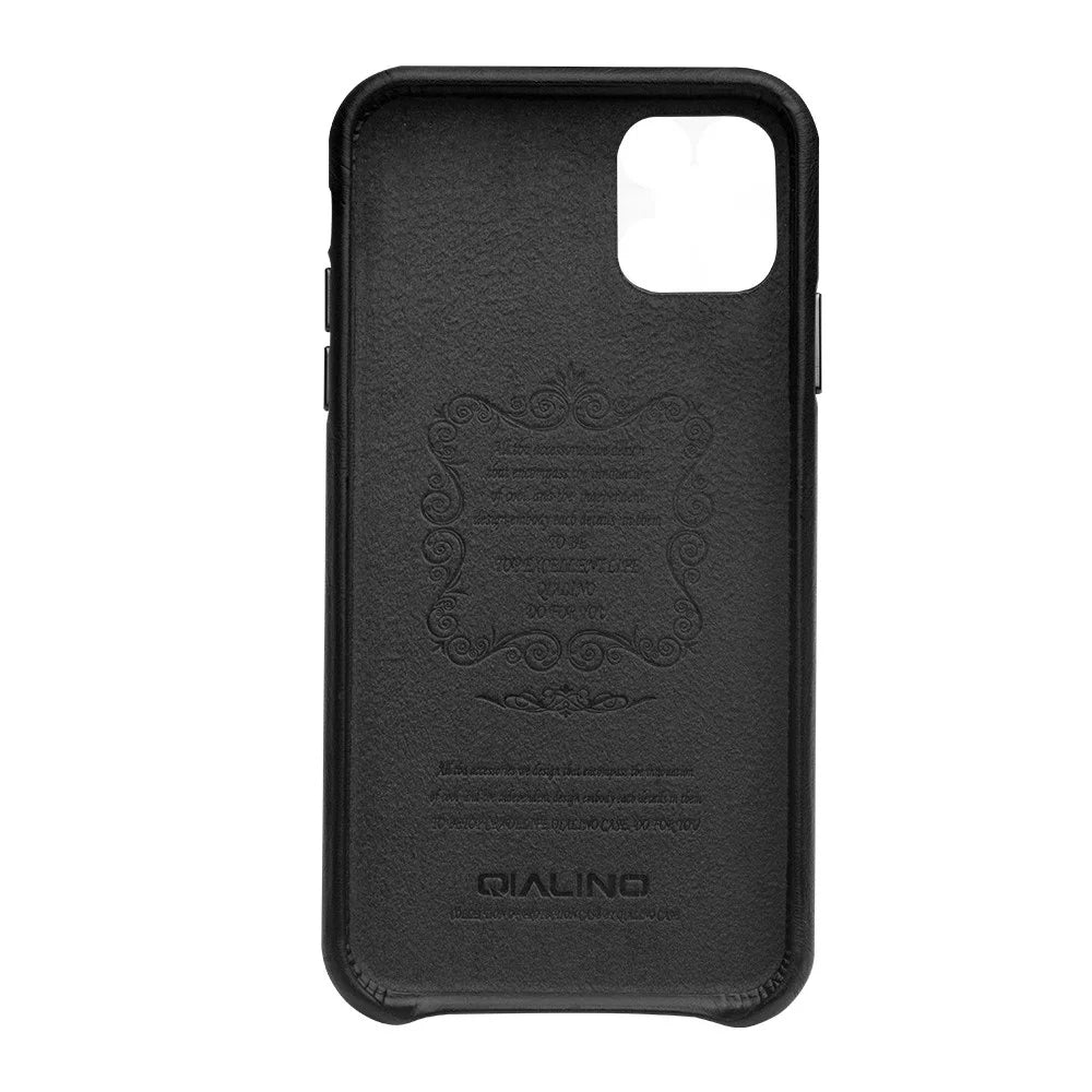 QIALINO for iPhone 11 Pro Max 6.5-inch Case Genuine Leather Phone Back Cover - Black - 3