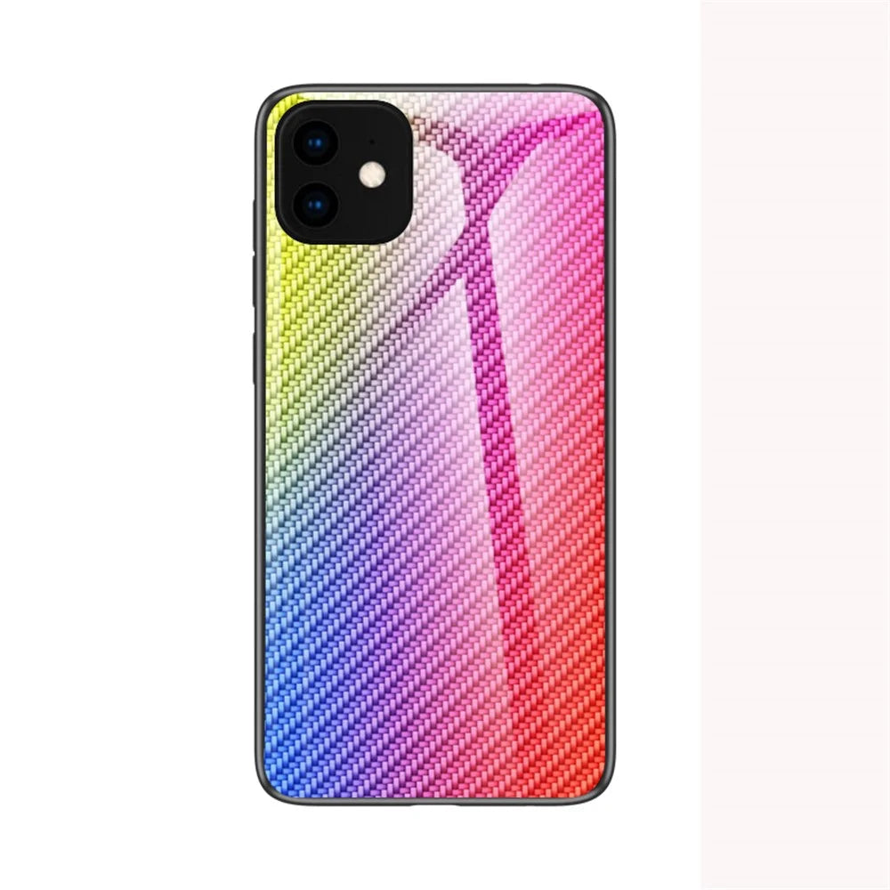 Carbon Fiber Texture Tempered Glass + PC + TPU Hybrid Phone Cover for iPhone 11 6.1 inch (2019) - Colorful Fiber - 2