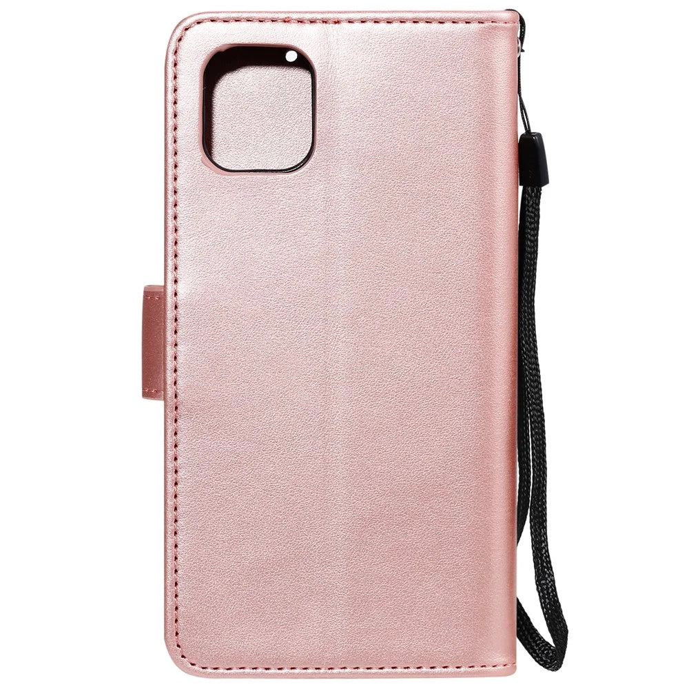 Imprint Flower Leather Wallet Phone Casing for iPhone 11 6.1 inch - Rose Gold - 2