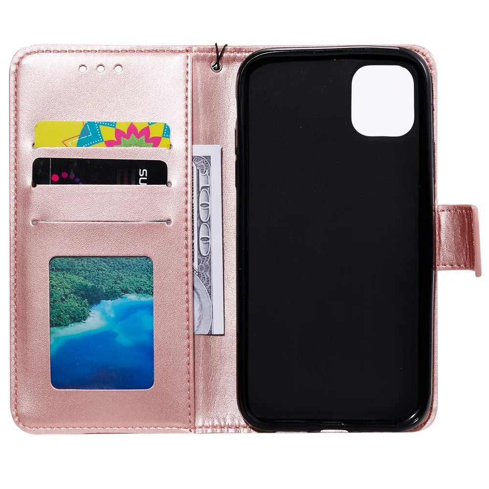 Imprint Flower Leather Wallet Phone Casing for iPhone 11 6.1 inch - Rose Gold - 3
