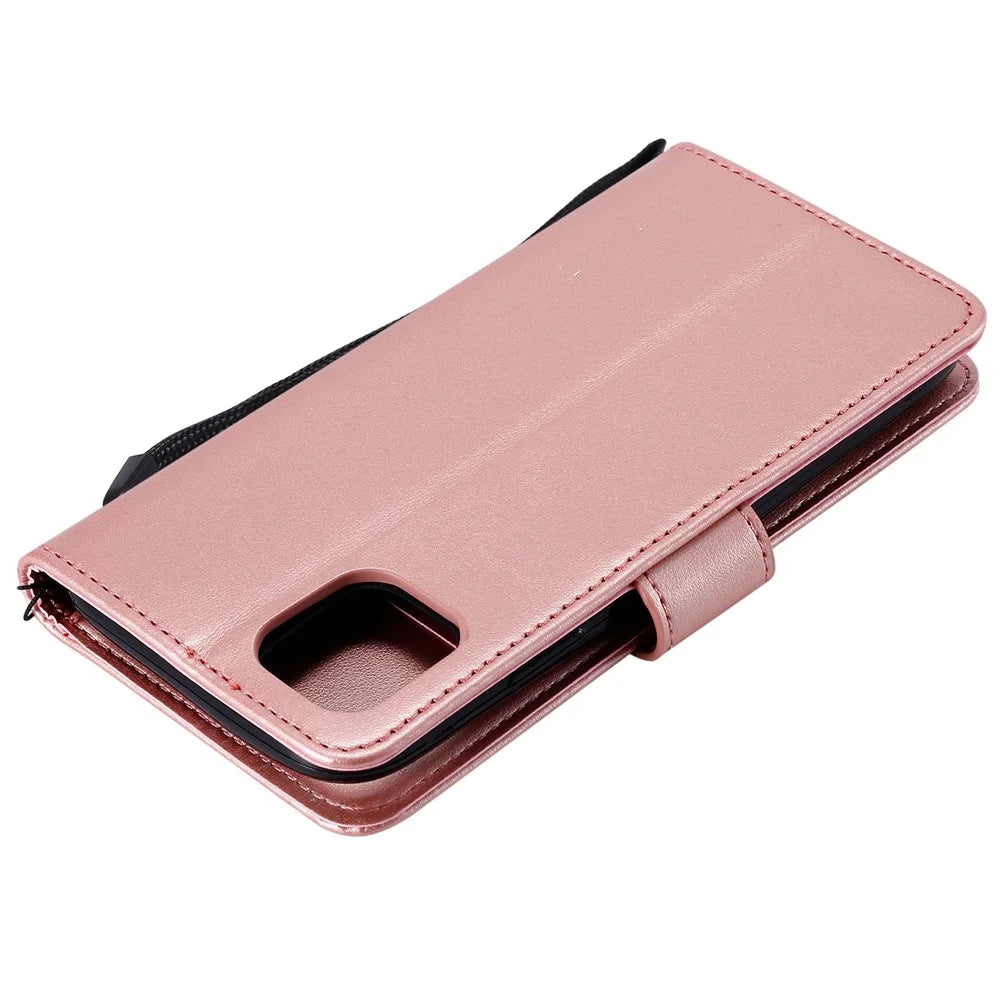 Imprint Flower Leather Wallet Phone Casing for iPhone 11 6.1 inch - Rose Gold - 4