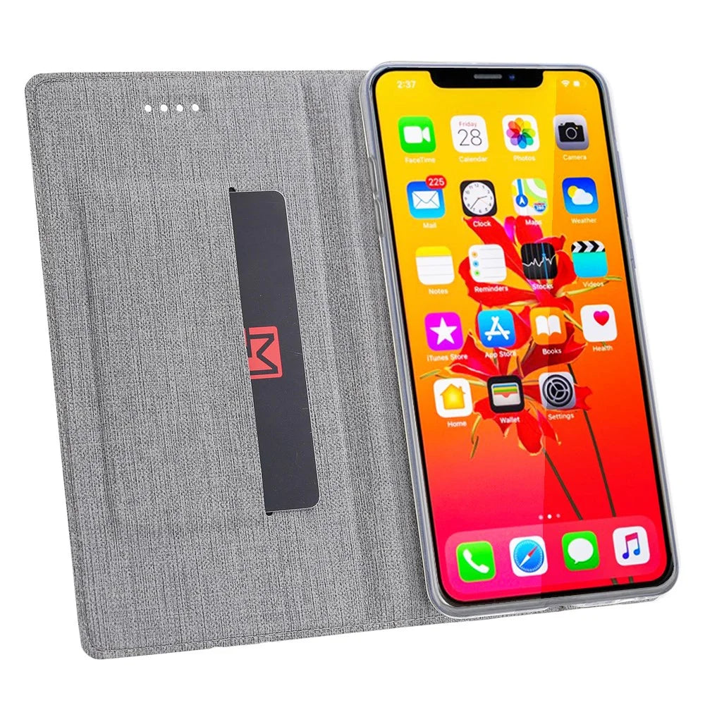 VILI DMX Cross Texture Stand Leather Card Holder Case for iPhone 11 6.1 inch - Grey - 2