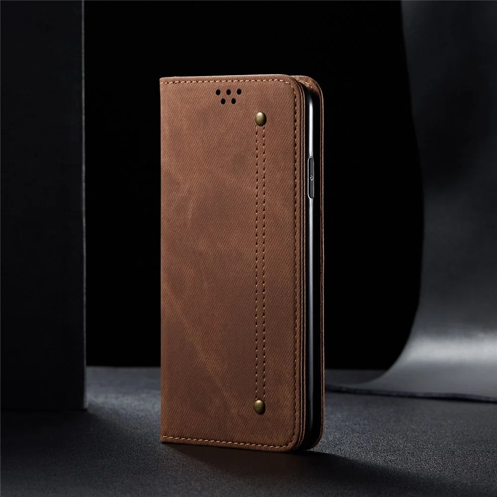 Jeans Cloth Texture Retro Style Leather Case for iPhone 6/6S - Brown - 1