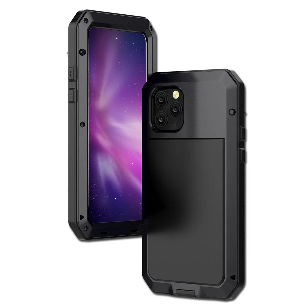 Tank Style Metal + Silicone + Tempered Glass 360° Full Protection Shell for iPhone 11 Pro 5.8 inch (2019) - Black - 1