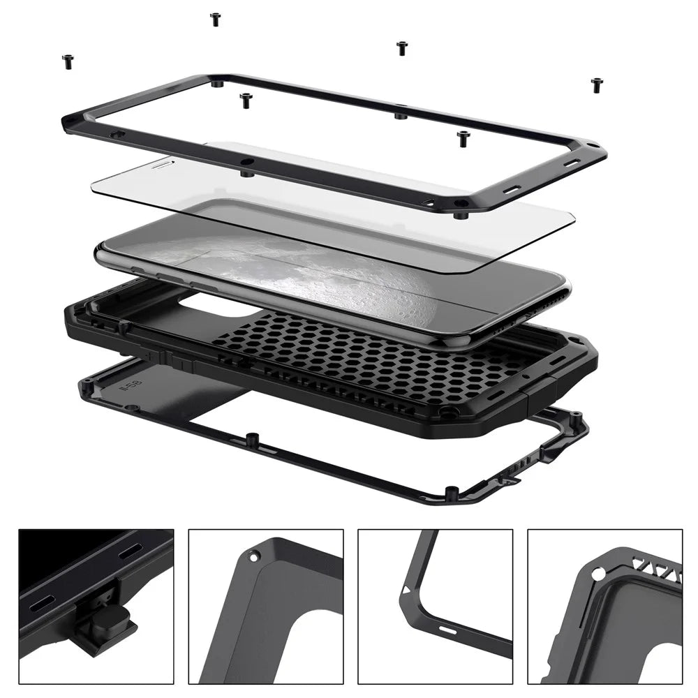Tank Style Metal + Silicone + Tempered Glass 360° Full Protection Shell for iPhone 11 Pro 5.8 inch (2019) - Black - 2