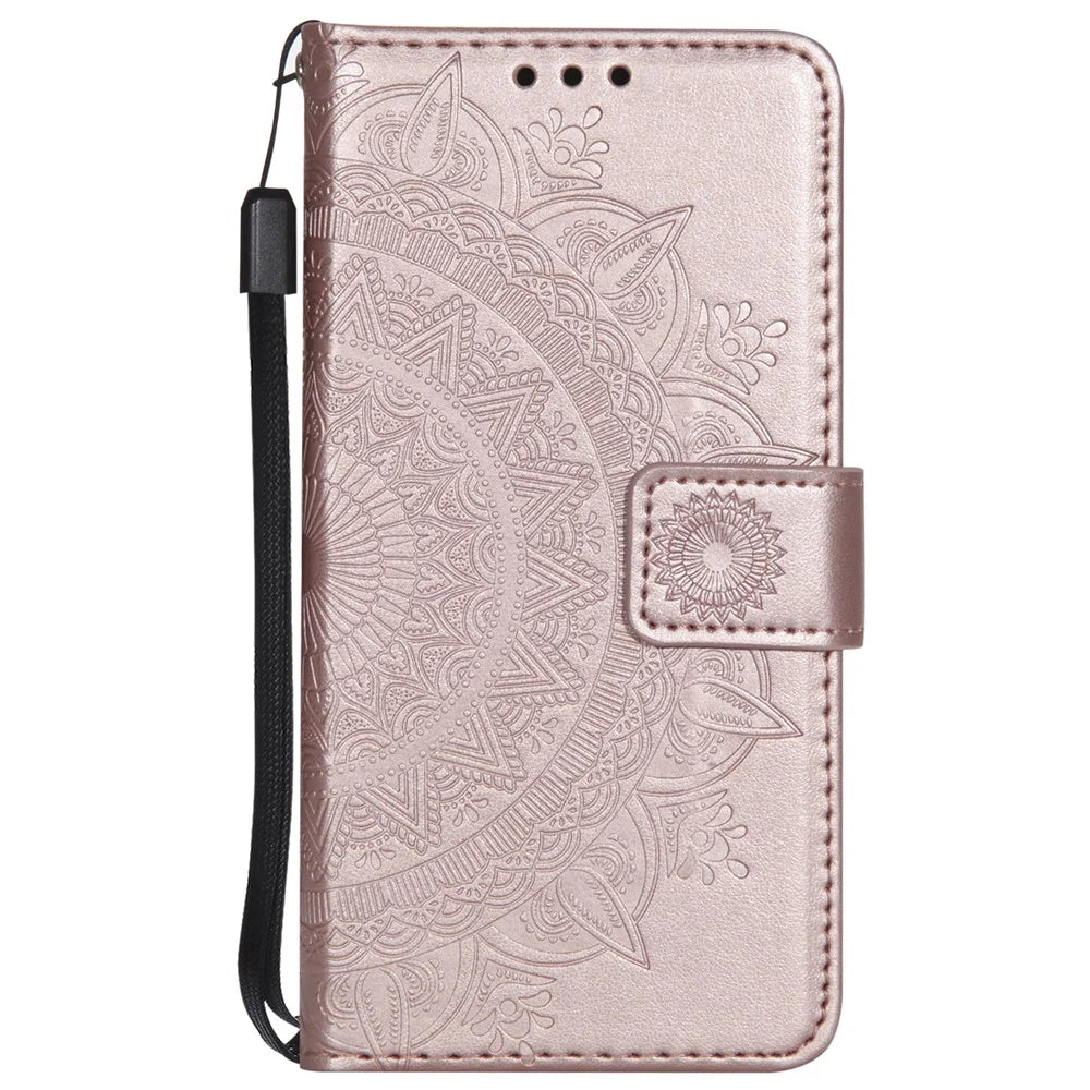 Imprint Flower Leather Wallet Phone Cover for iPhone 8/7 Plus 5.5 inch - Rose Gold - 2