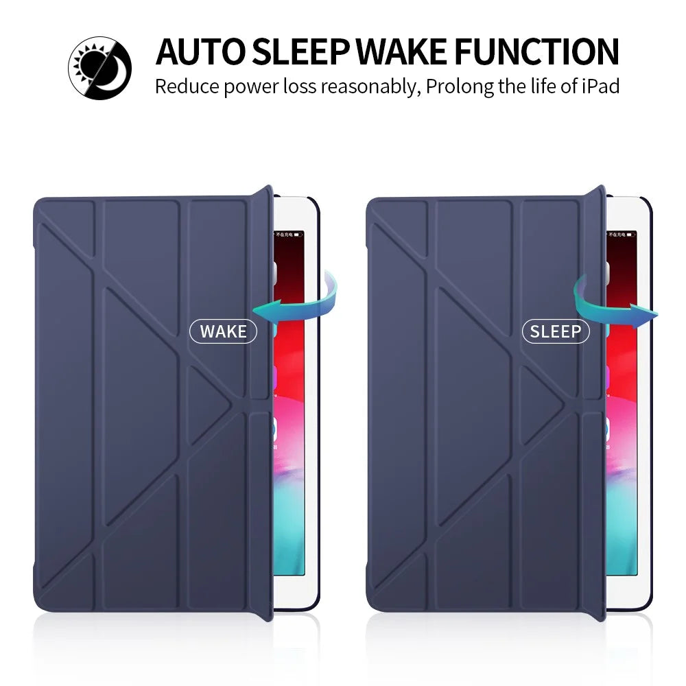 Leather Case for iPad 10.2 (2021) / (2020) / (2019) Origami Stand Tablet Protective Shell - Dark Blue - 2