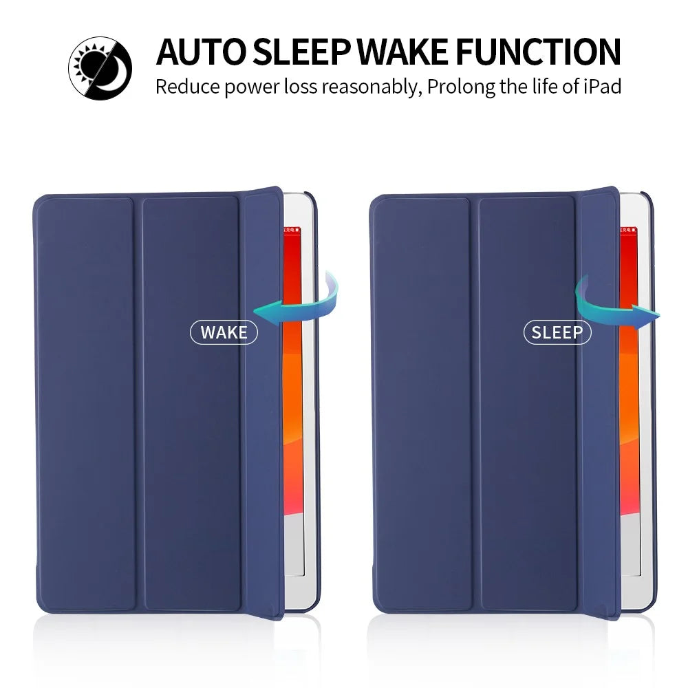 Tri-fold Plastic+PU Leather Tablet Case for iPad 10.2 (2021)/(2020)/(2019) - Dark Blue - 2