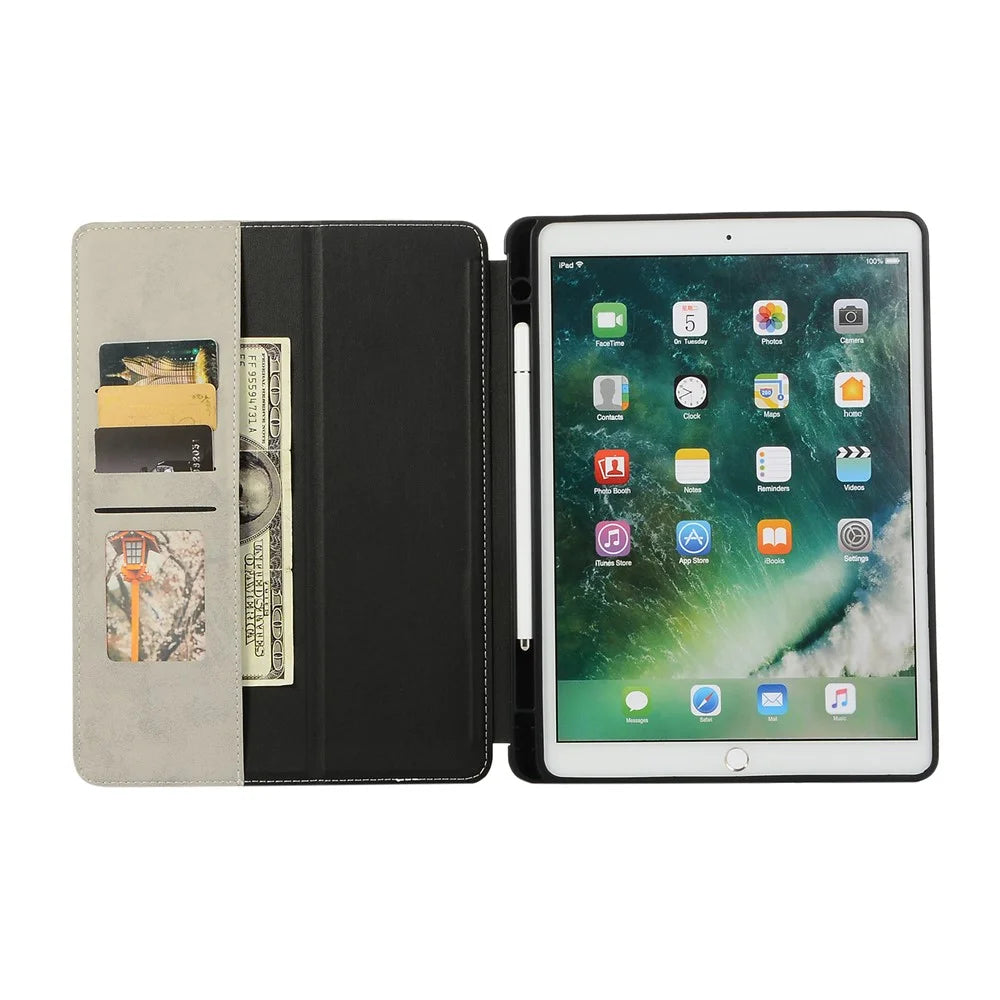 For iPad 10.2 (2021)/(2020)/(2019) Protective Case Auto Wake/Sleep Leather Wallet Stand Tablet Cover with Pen Slot - Grey - 3