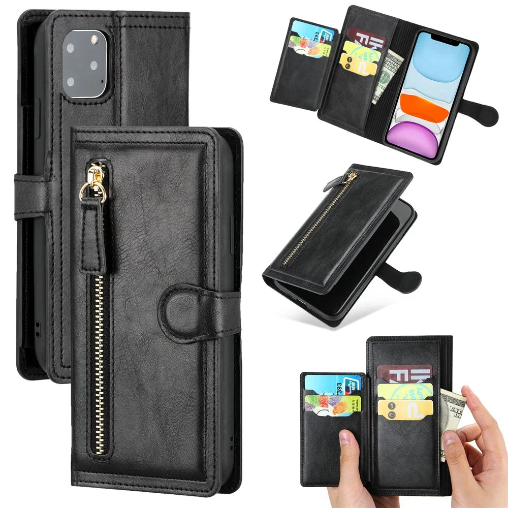 Vintage Style Multiple Card Slots Wallet Leather Phone Cover Case for iPhone 11 Pro 5.8-inch - Black - 1
