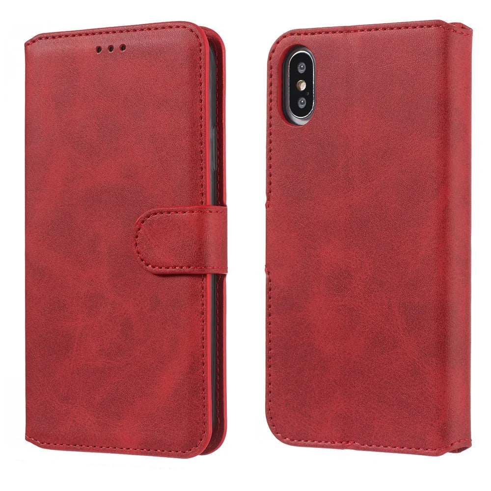 For iPhone X/XS 5.8 inch Solid Color Flip Leather Wallet Mobile Phone Shell - Red - 3
