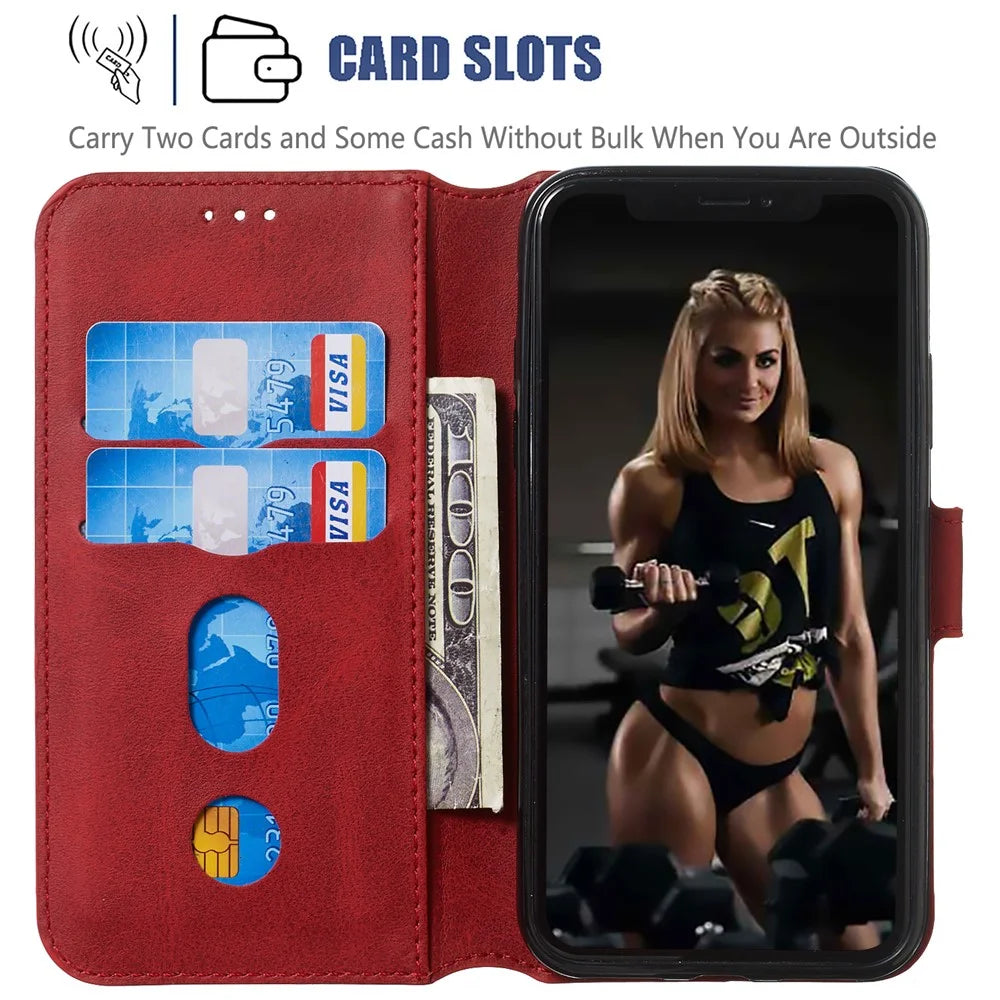 For iPhone X/XS 5.8 inch Solid Color Flip Leather Wallet Mobile Phone Shell - Red - 6