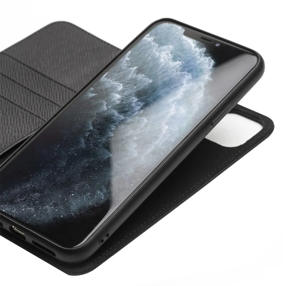 QIALINO Cross Texture Genuine Leather + TPU Detachable 2 in 1 Shell for iPhone 11 6.1 inch - Black - 4