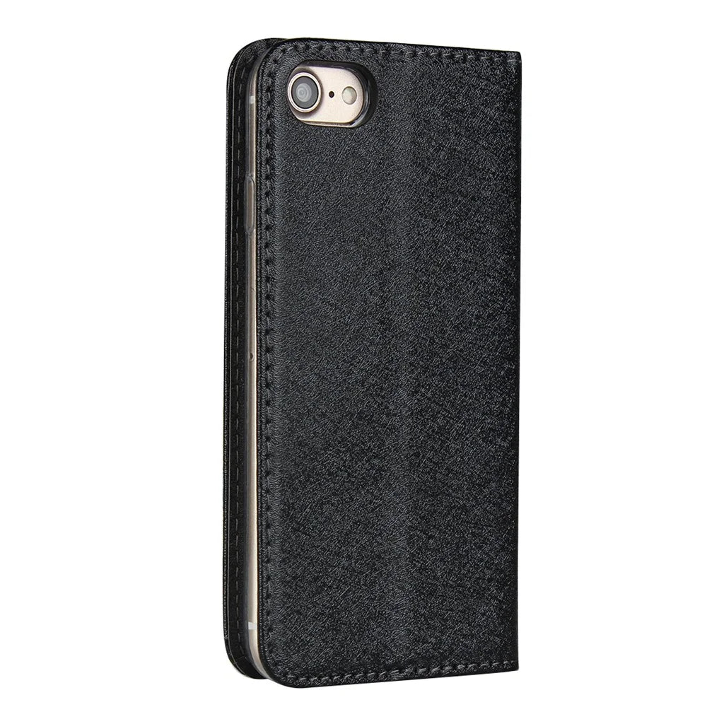 For iPhone 7 / 8 / SE (2020) / SE (2022) 4.7 inch Silk Texture Leather Wallet Stand Phone Case Cover - Black - 5