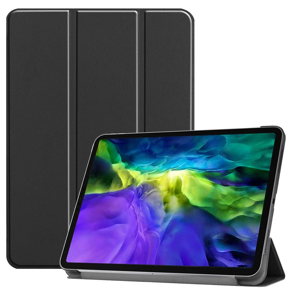 PU Leather Stable Tri-fold Stand Cover Hard Back Shell with Auto Sleep / Wake for iPad Pro 11-inch (2022) / (2021) / (2020) / (2018) - Black - 1