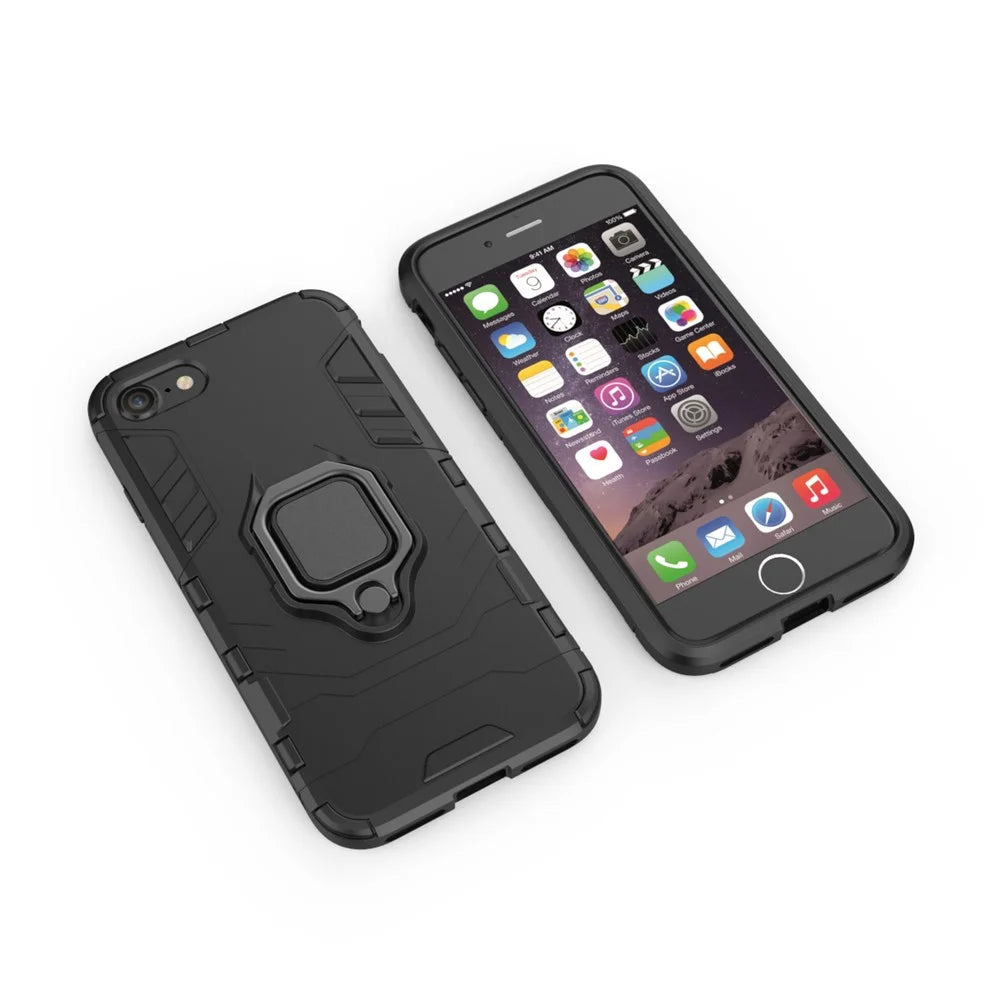 For iPhone 8 / 7 / SE (2020)/ SE (2022) 4.7 inch PC + TPU Cover with Finger Ring Kickstand - Black - 2