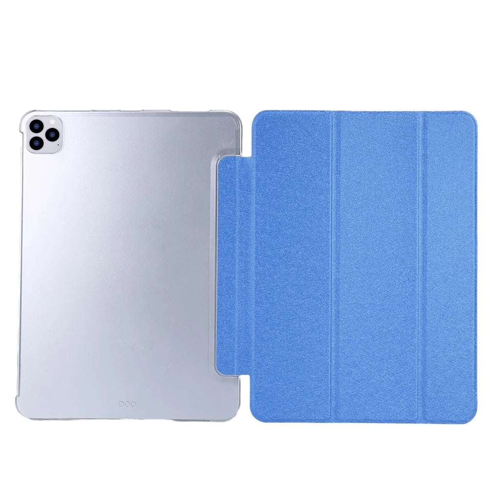 Silk Texture Tri-Fold Stand PU Leather Flip Tablet Shell for iPad Air 13 (2026) / (2025) / (2024) / Pro 12.9 (2022) / (2021) / (2020) / (2018) - Sky Blue - 4