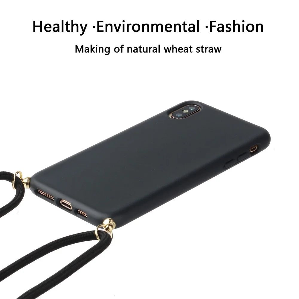 Environmental Natural Wheat Straw Soft TPU Phone Protection Cover with Multi-function Strap for iPhone XS Max 6.5 inch - Black - 2