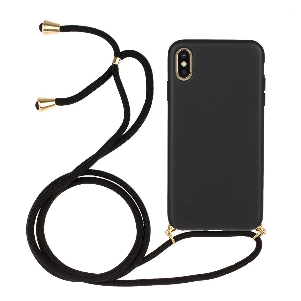 For iPhone X/XS 5.8 inch Biodegradable Wheat Straw Soft TPU Phone Shell with Multi-function Strap - Black - 1
