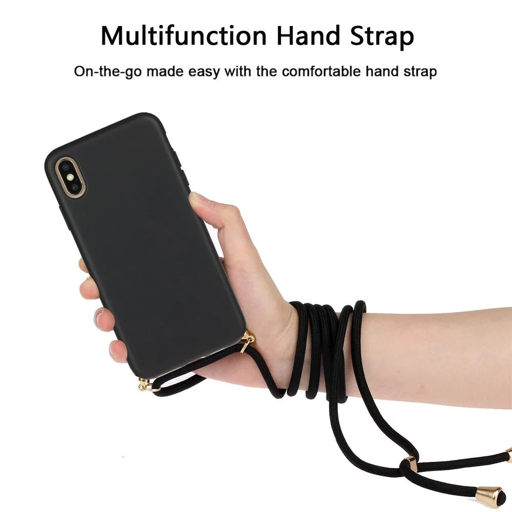 For iPhone X/XS 5.8 inch Biodegradable Wheat Straw Soft TPU Phone Shell with Multi-function Strap - Black - 3