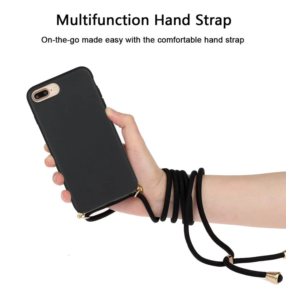 For iPhone 6 Plus/6s Plus/7 Plus/8 Plus 5.5-inch Natural Wheat Straw Soft TPU Phone Cover with Adjustable Strap - Black - 3