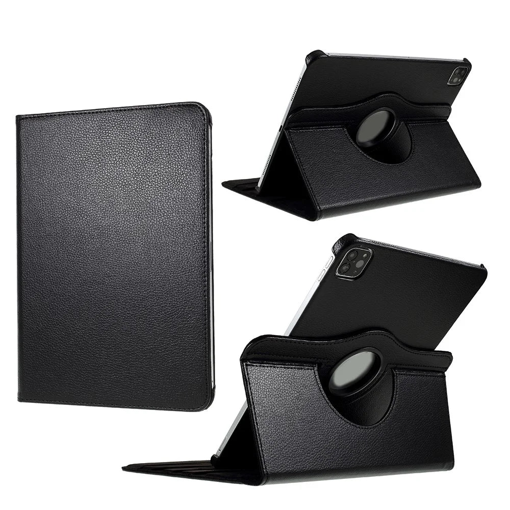 Litchi Skin Leather Case Cover with 360 Rotating Stand for iPad Pro 12.9 (2022) (2021) (2020) (2018) - Black - 1
